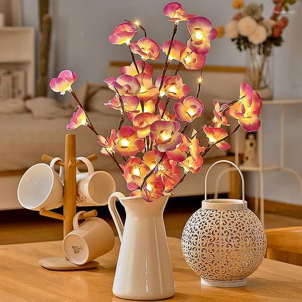 Cuerdas 20 LED Flor Cadena Hada Luz Mariposa Orquídea Rama Guirnalda Florero Relleno Navidad Decoración del hogar