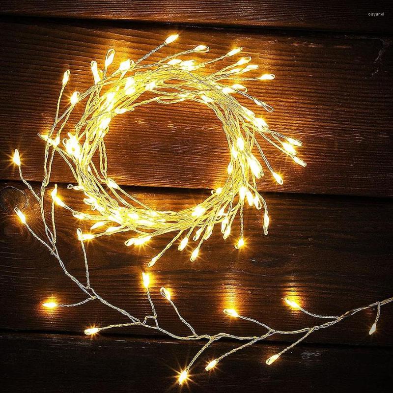 Strings 200/400 LED Christmas Cluster Light With Remote Outdoor Firecracker Fairy Copper Wire String Garland For Tree Wreath
