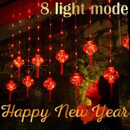 Strings 2024 LED Chinese jaar Knot Red Lantern Traditionele flitsende snaar licht Kerstfeestartikelen voor binnen en buiten