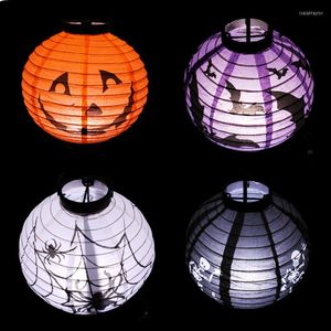 Cuerdas 20 cm Calabaza Araña Murciélago Cráneo Linterna de papel Bola Luces LED Decoración de Halloween para el hogar Club al aire libre Vacaciones Funciona con batería