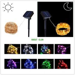 Strings 20m 200 LED Outdoor Solar Powered Coperd Wire String Licht Nachtlamp met gemalen Pin Rod Yard Garden Decoratie