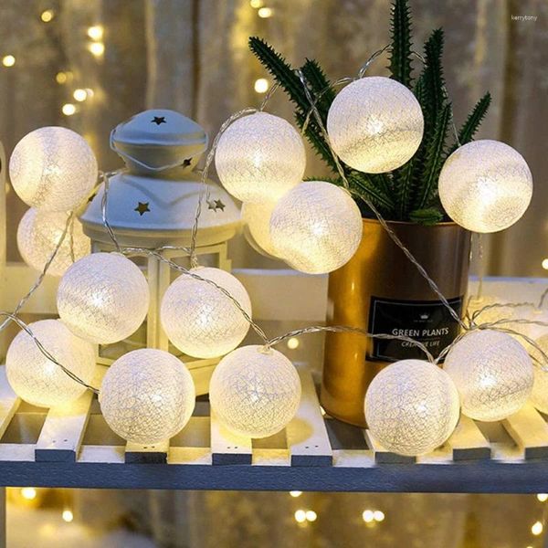 Cuerdas 2m 10 lámpara LED Cadena de luz 6 cm de diámetro Luces de bola de algodón Interior Decoración al aire libre Noche para fiesta Jardín de bodas