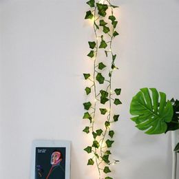 Snaren 2m/ 20 LED -kunstmatige planten String licht groen blad Ivy Vine Fairy Plant Bladeren Lamp Garland Diy Hangende verlichte stringsleding