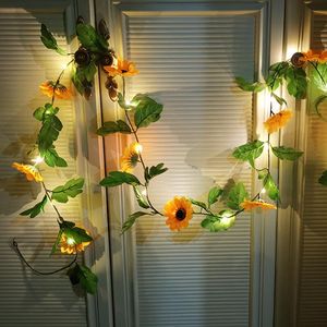 Strings 2m 20Led Sunflower Vines Fairy String Lights Batterij aangedreven kunstmatige bloem slingerlampen buitenverlichting fixtured ledled led