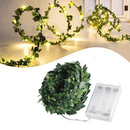 Strings 2m/3 m/5 m groen blad slinger touwlichten LED flexibele koperen draad kunstmatige wijnstok voor bruiloftsfeest kerstdecor