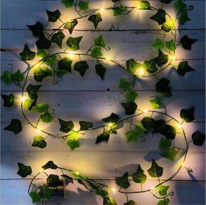 Cordes 2M / 4M / 10M Blanc Chaud Feuille De Lierre Vigne Guirlande Lampe Vacances Vert Feuilles LED Fée Guirlande Lumineuse Pour La Fête De Noël Année MariageLED Stri