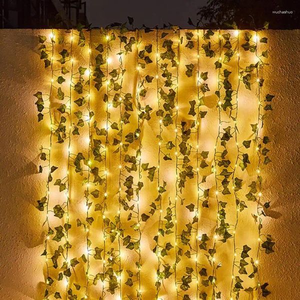 Cuerdas 2M / 5M / 10M Luces de cadena de hoja verde Artificial Vine Fairy Luz de guirnalda alimentada por energía solar para la decoración de la boda de la fiesta de Navidad