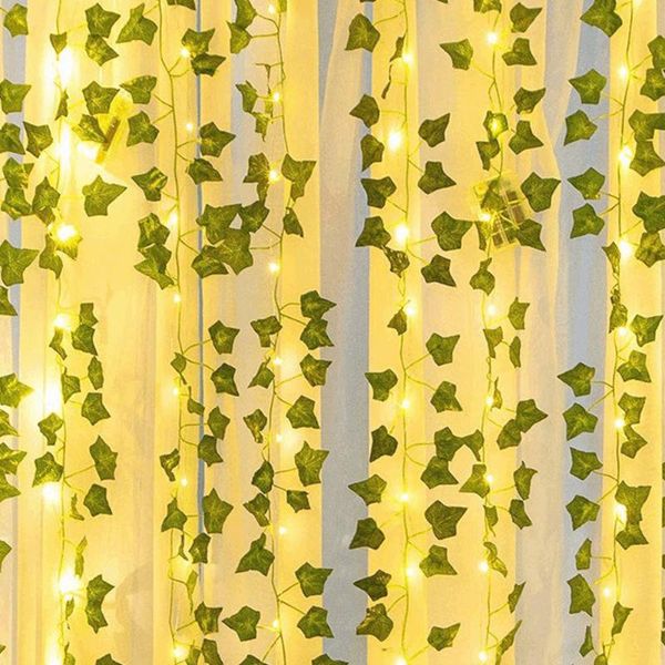 Cordes 2m/5m/10m guirlande lumineuse de vigne lumières de feuille verte fée artificielle alimentée par batterie guirlande de noël LampLED LED