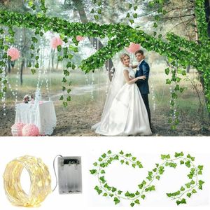 Cuerdas 2M LED Ivy Green Leaf String Light Simulación Planta Vines DIY Hogar Boda Fiesta Rattan Wall Garden Decoración