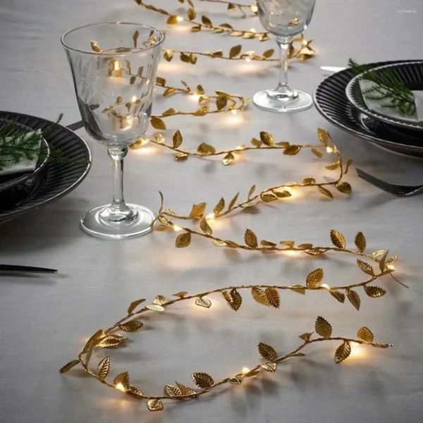 Cuerdas 2pc 2m 20led Golden Tiny Leaves Fairy Light Batería Powerd LED Luces de cadena de alambre de cobre para boda Fiesta en casa DIY Decoración de Navidad