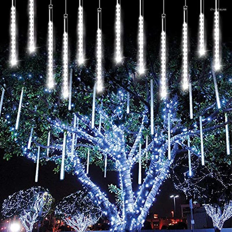 Cuerdas 2 unids LED solar Lluvia de meteoros Luces de lluvia Impermeable Cayendo Gota de lluvia Luz de cadena de hadas para la fiesta navideña Decoración del patio