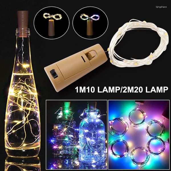 Strings 2 pièces solaire bouteille de vin chaîne lumières 2m 20led Ip65 fil de cuivre étanche en forme de liège fée lumière jardin mariage décor de noël