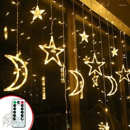 Cordes 3.5M 138leds Étoile Lune Led Rideau Guirlande Lumineuse De Noël Ramadan Guirlande Romantique Lumières De Vacances Pour La Fête De Mariage Décor