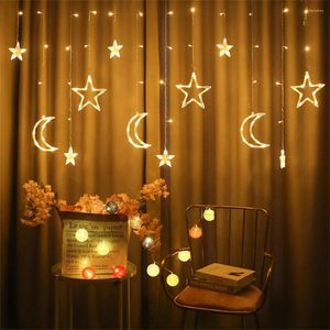 Cuerdas 3,5 m estrella Luna cortina luz Led impermeable cadena decorativa para interior dormitorio exterior 220v con enchufe trasero Eu