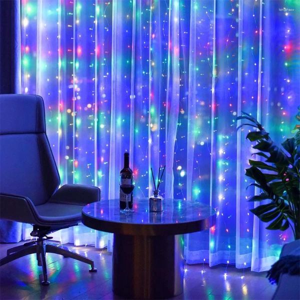 Cuerdas 3 metros LED Cortina Guirnalda en la ventana Luces de cadena USB Fairy Festoon Control remoto Decoraciones de boda navideñas para el hogar