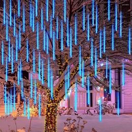 Cuerdas 30/50CM luces de lluvia de meteoritos árbol de Navidad colgante guirnalda luz lluvia que cae al aire libre para fiesta vacaciones ventana alero decoración