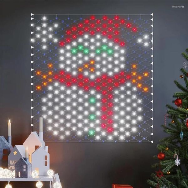 Cuerdas 320 LED Luces de red de Navidad 3.9ftx4.3ft Muñeco de nieve al aire libre Luz de malla 8 modos Cortina Hada para decoración de pared