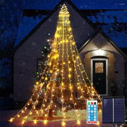 Saiten 350LEDs Solar LED Wasserfall Weihnachtsbaum Lichterketten Topper String 8 Modi für Hochzeitsfeier Gartendekor