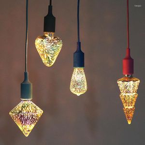 Cordes 3D LED ampoule de Noël étoile E27 Vintage Edison coloré veilleuse rétro verre décor à la maison feu d'artifice RVB Cristmas AC85V-265V cadeau