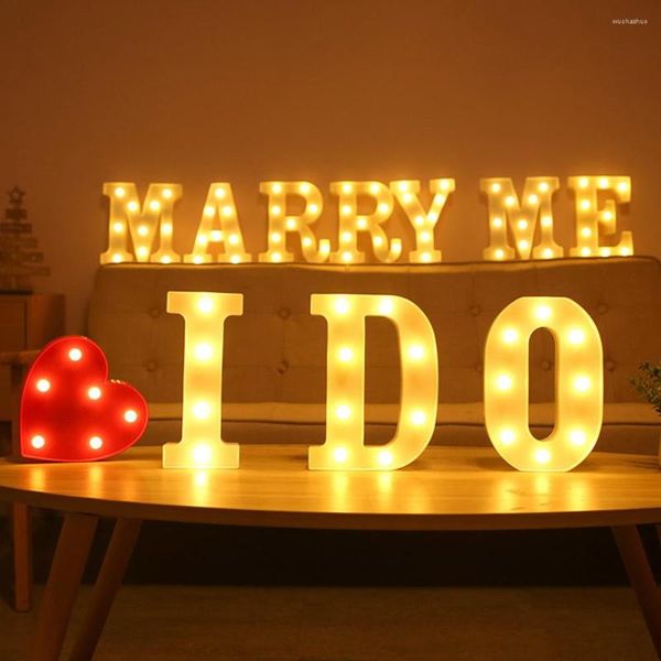 Cuerdas 3D LED Lámpara de noche A-Z Letra y 0-9 Signo digital Corazón Alfabeto Luz Colgante de pared Decoración Fiesta de boda D30