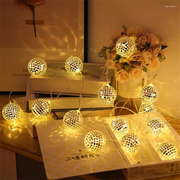 Cordes 3m 20led miroir disco balle f￩e corde de f￩e Ligh diam￨tre 4cm Batterie de la batterie Garland Garland Light pour le d￩cor d'arbre de No￫l