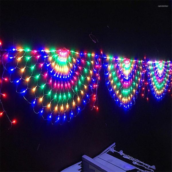 Cadenas 3m 424led 3pcs cortina de pavo real cadena de car￡mbano luz de malla de malla neta de hada de hada boda led