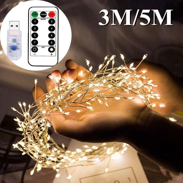 Cuerdas 3M 5M alambre de cobre LED USB Control remoto luces de cadena petardo guirnalda de hadas lámpara para ventana de Navidad decoración del banquete de boda