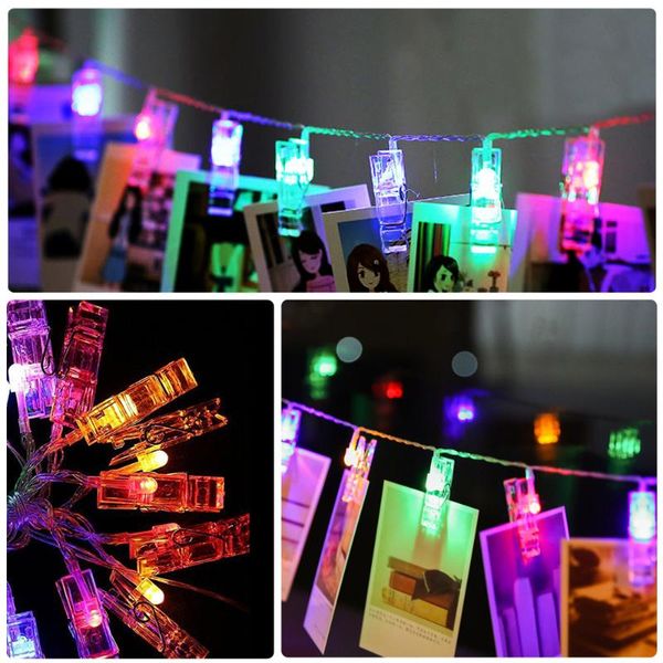 Cordes 3m 6m RGB LED Po Clip chaîne lumière USB alimenté par batterie fête de noël année de mariage Clips GarlandLED StringsLED