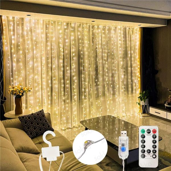 Cuerdas 3M LED cortina cadena luces de hadas USB Flash Navidad año guirnalda boda vacaciones fiesta interior dormitorio ventana decoración
