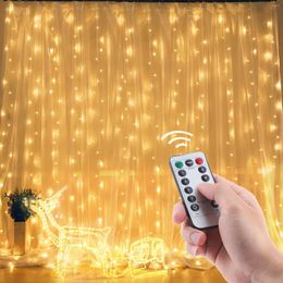Cordes 3mx3m 300 LEDs USB Guirlande Lumineuse Télécommande Fée Guirlande Lumineuse Rideau Lampe Maison Fête De Noël Décoration De Mariage