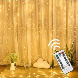 Strings 3MX3M LED -snaarlichten 5V 300leds USB Fairy Icicle Gordijnlamp met afstandsbediening Kerstmis Garland Wedding Party Patio Decorled