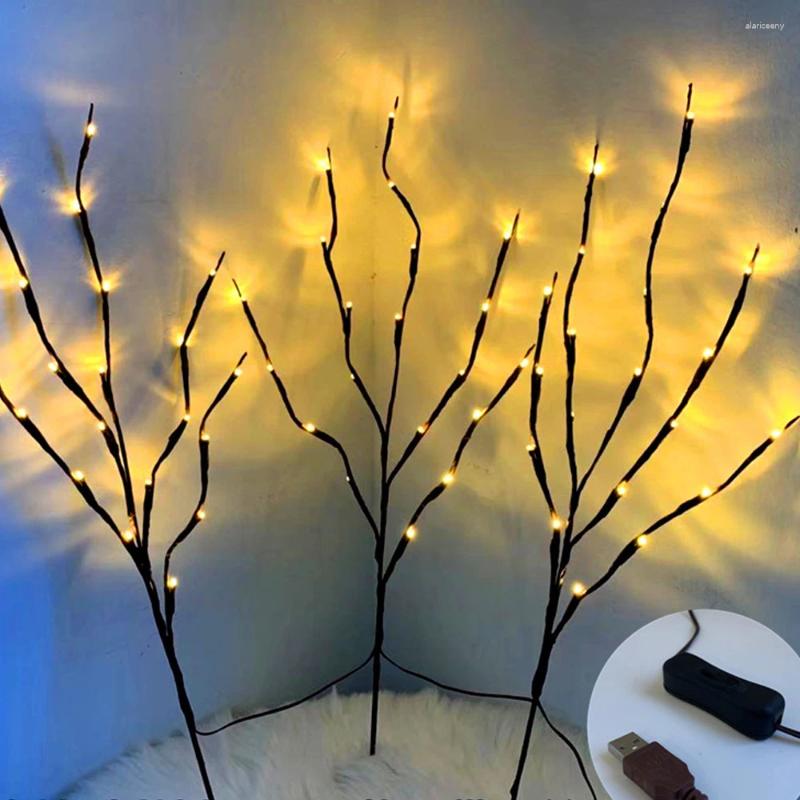 Strängar 3x LED -gren Ljus Vase Filler Willow Tree Artificial Little Twig Power Brown USB 20 For Home Romantic Decor Night
