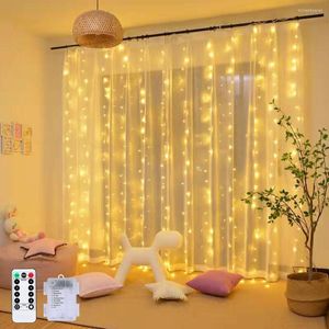 Strings 3X3M 300 LED Curtain Icicle String Light Battery Copper Wire Garland Fairy Lamp Remote Control Wedding Bedroom Decoration