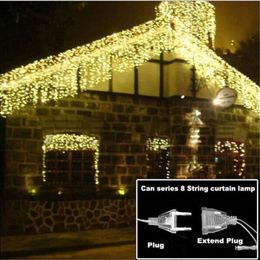 Cuerdas 4,6 M impermeable al aire libre Navidad luz Led cortina carámbano cadena luces Droop 0,4-0,6 m guirnaldas aleros de hadas decorativos