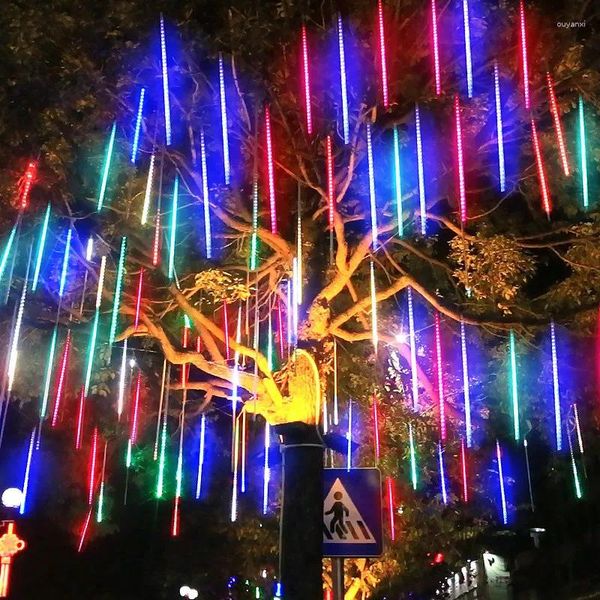 Cordes 4 pièces météore pluie pluie LED chaîne lumières rue guirlandes décorations d'arbre de noël pour l'année en plein air fée jardin