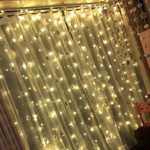 Cuerdas 4 X 4 m LED Cortina de luz Cadena de luces Guirnalda Decoraciones navideñas Hada de la boda para el hogar Patio Jardín Fiesta Decoración de la habitación