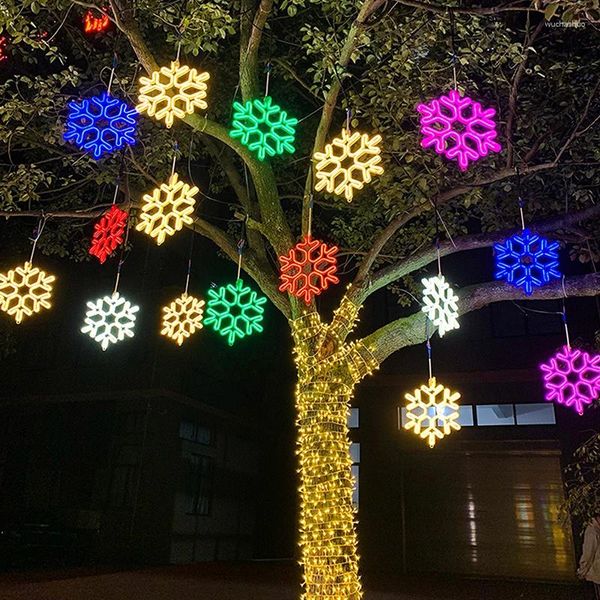 Cuerdas 40 cm Gran copo de nieve Cadena de luz LED al aire libre Lámpara colgante Patio trasero Árbol de Navidad Decoración de la boda Guirnalda de hadas