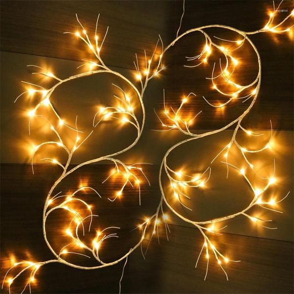 Cuerdas 48LED Guirnalda de abedul iluminada Vides blancas cálidas Luz de hadas 7.3FT Ramas de Navidad de vid para decoración de pared