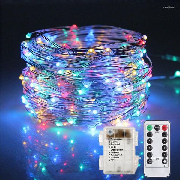 Cordes 5/10M étanche télécommande guirlande lumineuse à piles LED décoration 8 Mode minuterie chaîne fil de cuivre noël