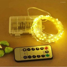 Strings 5-20M LED fée chaîne lumière avec batterie télécommande actionnée minuterie étanche fil d'argent décoration de jardin de noël