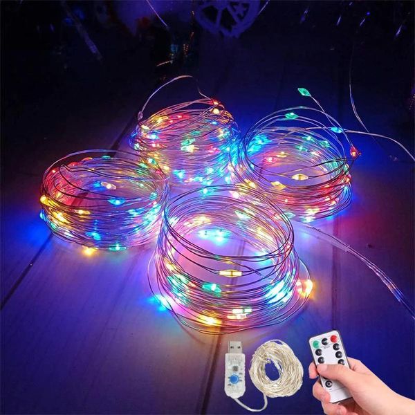 Cordes 50/100 LED guirlandes lumineuses en fil de cuivre alimentées par USB avec télécommande 8 Modes pour la décoration de noël et de mariage