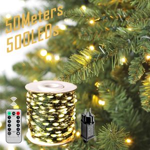 Strijkers 50 meter LED Garland String Lights Street Fairy Lampen Waterdichte decoratie voor patio vakantie tuin tuin trouwfeestje