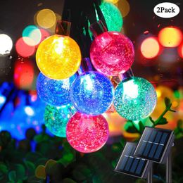 Cuerdas 50LEDS Lámpara solar Bola de cristal LED Luces de cadena Guirnalda de hadas impermeable para jardín al aire libre Boda de Navidad Multi Color 2pack