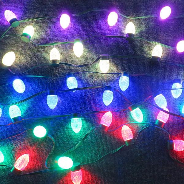 Cuerdas 50pc direccionable RGB S24 / C9 DC12V WS2811 LED Christmas Pixel String Light; 6 pulgadas de espacio; IP68 con coletas a prueba de agua