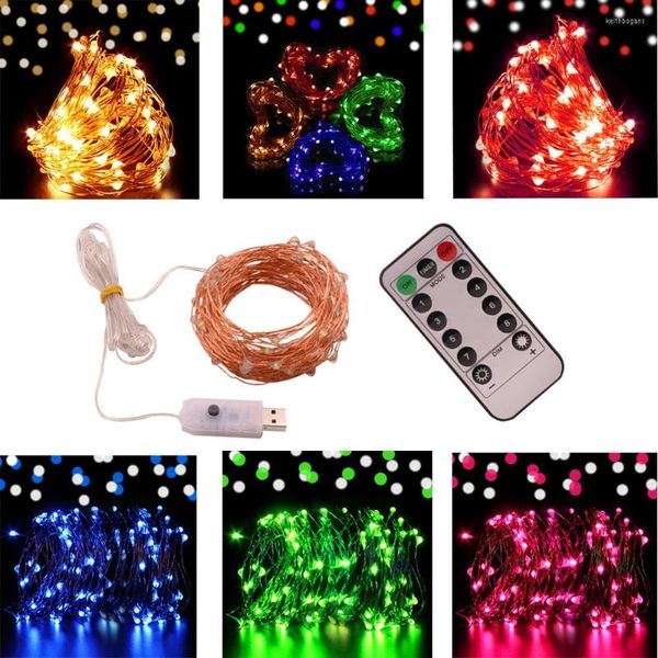 Cuerdas 5M 10M Cadena de luz Silver Cooper Wire 5V USB Decoración para fiesta de boda Navidad Blanco cálido Multi Luces de hadas Lámpara de Navidad