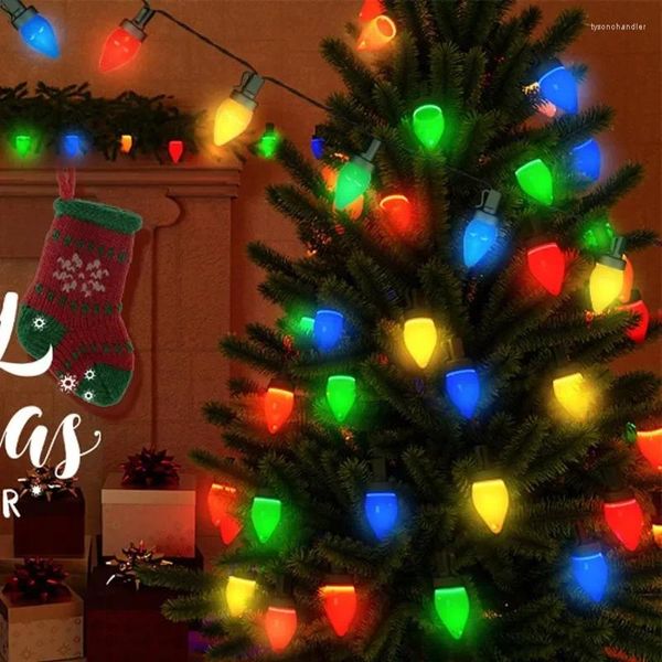 Cuerdas 5M 50 LED C6 Fresa Hada Bombillas de cadena Al aire libre Alambre verde Guirnalda de Navidad Luz para árbol Fiesta de boda Decoración del hogar