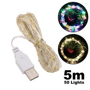 Cuerdas 5M USB LED Luces de cadena de hadas Cobre Alambre de plata Guirnalda Luz impermeable para decoración de fiesta de boda de Navidad