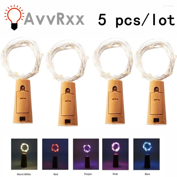 Cordes 5 pcs/lot 1 m 2 m 3 m lumières en liège pour batterie de mariage bouteille de vin LED chaîne en verre Mason Jar fée lumière