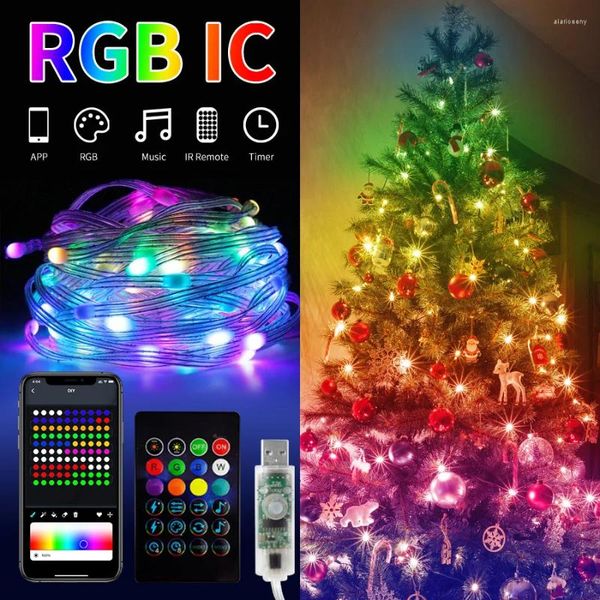 Strings 5V Bluetooth RGBIC LED String Light Dreamcolor WS2812B Fée Lumières De Noël Guirlande Chambre Fête Décoration De Mariage