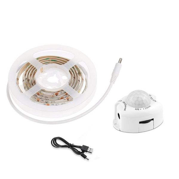 Cuerdas 5V Lámpara USB PIR Movimiento inalámbrico LED Retroiluminación TV Cocina Tira debajo del gabinete Luz Cálido Blanco Sensor impermeable Luces